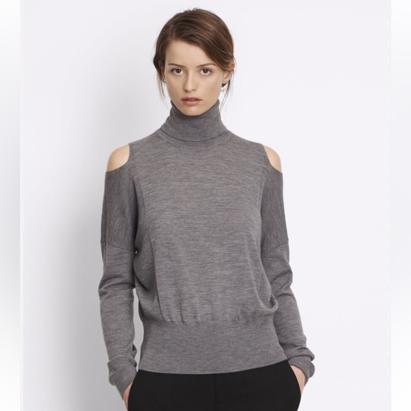 VINCE Dark Blue Split Shoulder Lightweight Turtleneck Wool Sweater Size XS - Picture 3 of 14